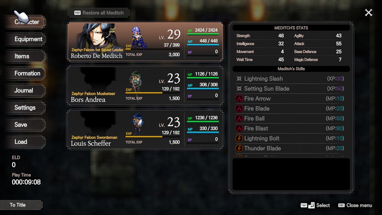 Character cards and stats