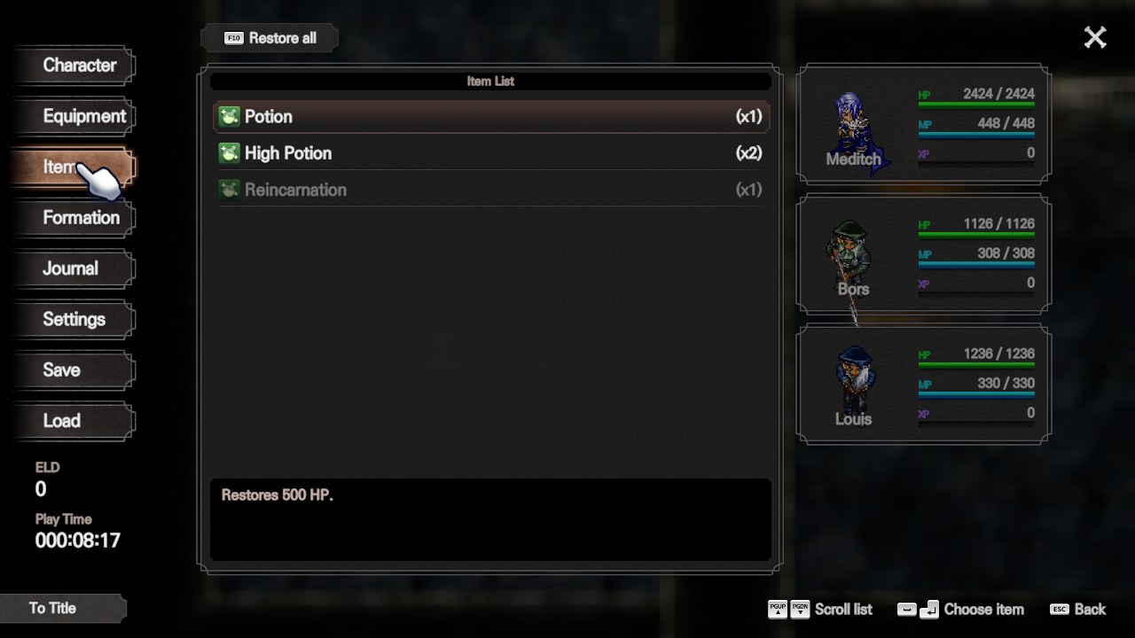 Item list and description
