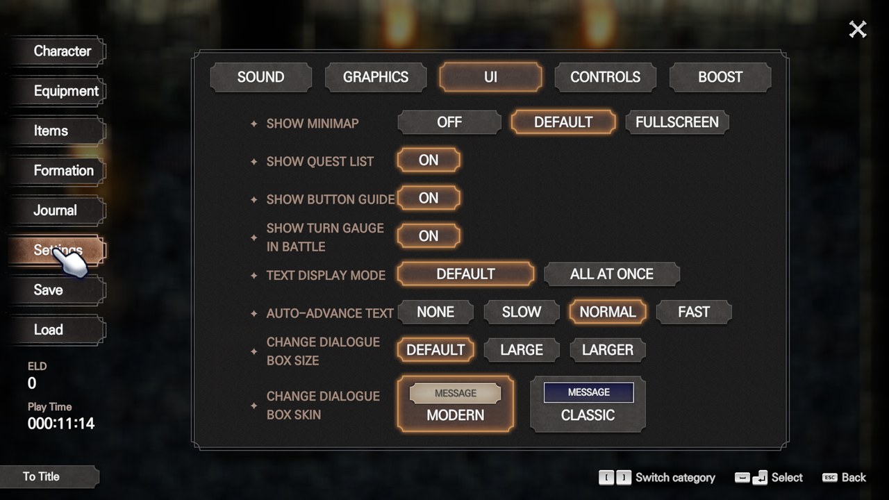 Settings — interface tab